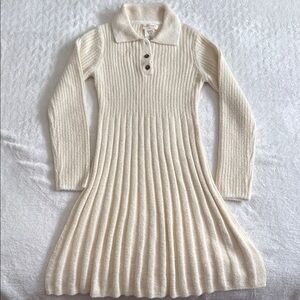 Chic Cream Knit Kids Dress with Collar